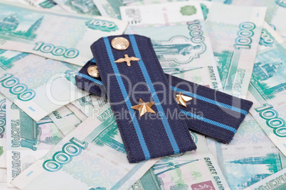 Shoulder strap of russian army on money  background