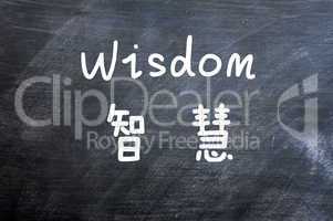 Wisdom - word written on a smudged blackboard