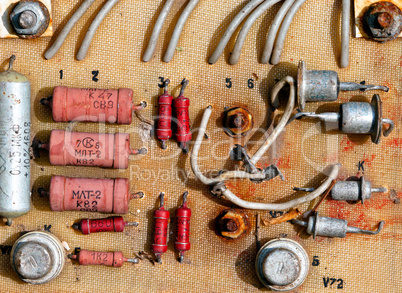 Close up of old electronic circuit