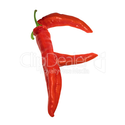 Letter F composed of red chili peppers