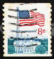 Postage stamp USA 1968 Flag and White House