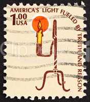 Postage stamp USA 1975 Rush Lamp and Candle Holder
