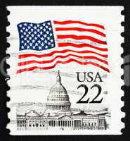 Postage stamp USA 1985 Flag and White House