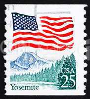 Postage stamp USA 1988 USA Flag over Yosemite Valley