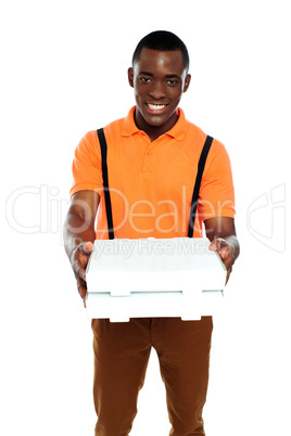 Pizza boy delivering an order