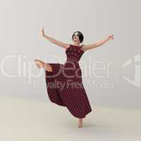 Tänzerin in einem rot gepunkteten Kleid
