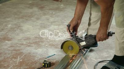 Angle Grinder Cutting Drywall Stud