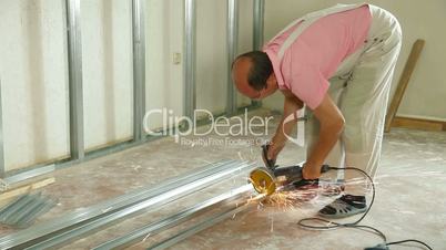 Angle Grinder Cutting Drywall Stud