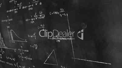 math physics formulas on chalkboard panning loop