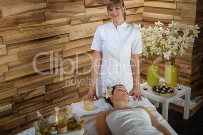Female masseur give beauty treatment luxury spa