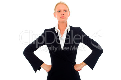 portrait of a young caucasian businesswoman with aggressive air