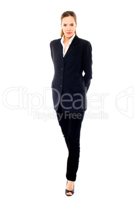 Young businesswoman standing on white background studio