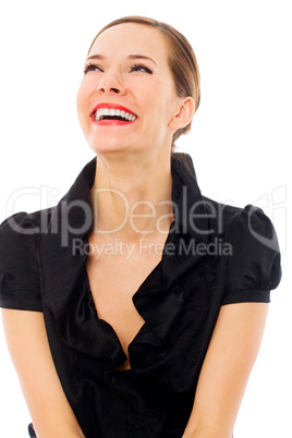 portrait of a young smiling woman on white background studio