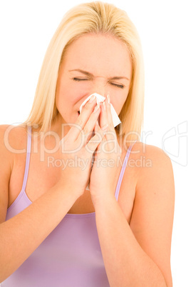 woman who is blowing the nose