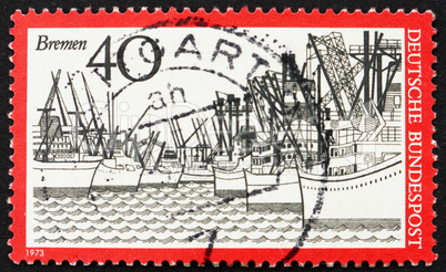 Postage stamp Germany 1973 Ships, Bremen Harbor, Germany