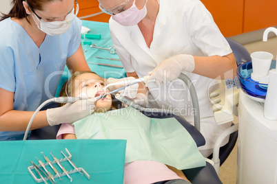 Dentist and assistant with child patient