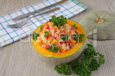 Rice with vegetables in a pumpkin