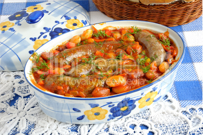 Home sausages with beans
