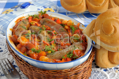 Home sausages with beans