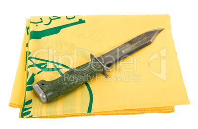 Army knife and flag of Hezbollah