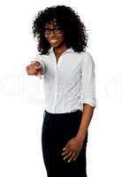 African female manager pointing at you