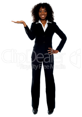 Corporate woman presenting copyspace