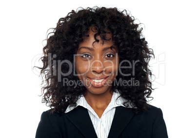 Closeup of portrait of smiling businesswoman