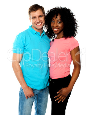 Attractive smiling couple hugging