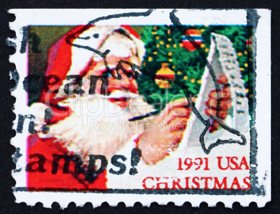 Postage stamp USA 1991 Santa Checking List, Christmas