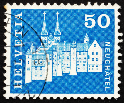 Postage stamp Switzerland 1968 Castle and Abbey Church, Neuchate
