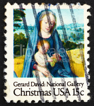 Postage stamp USA 1966 Virgin and Child, Detail from Painting by