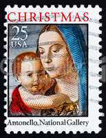 Postage stamp USA 1990 Madonna and Child by Antonello da Mesina