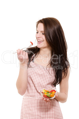 lachende frau beim salat essen