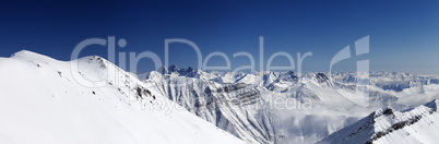 Panorama of winter mountains. Caucasus Mountains, Georgia