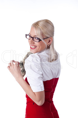 sexy blond business woman hide money