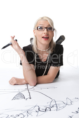 beauty smart blond woman with idea on graph