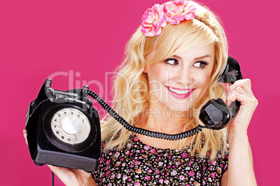 pin up girl with an oldfashioned telephone
