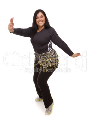 Attractive Hispanic Woman Dancing Zumba on White