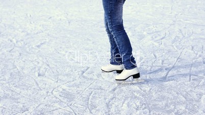 Legs Teenage Girl Rotating On Skating