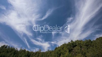 moving up clouds on sky and forest below time lapse