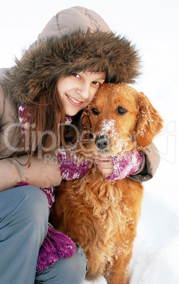 Smiling girl and her dog