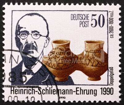 Postage stamp GDR 1990 Heinrich Schliemann, Archaeologist