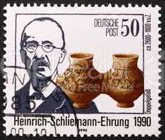Postage stamp GDR 1990 Heinrich Schliemann, Archaeologist