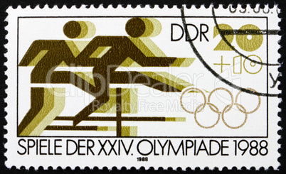 Postage stamp GDR 1988 Hurdle Race