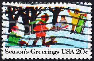 Postage stamp USA 1982 Children Playing in the Snow, Christmas