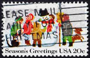Postage stamp USA 1982 Children Playing in the Snow, Christmas