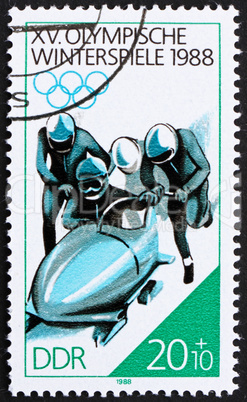Postage stamp GDR 1988 4-man Bobsled