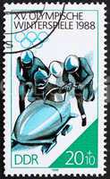 Postage stamp GDR 1988 4-man Bobsled