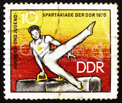 Postage stamp GDR 1970 Athlete on Pommel Horse