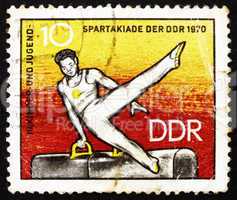 Postage stamp GDR 1970 Athlete on Pommel Horse